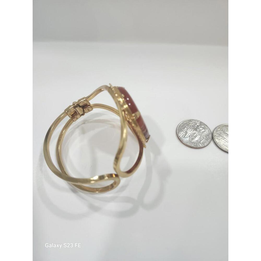 Vintage Victorian Style Agate Gem Bracelet In Gold Tone Setting Bangel Jewelery - Picture 4 of 6